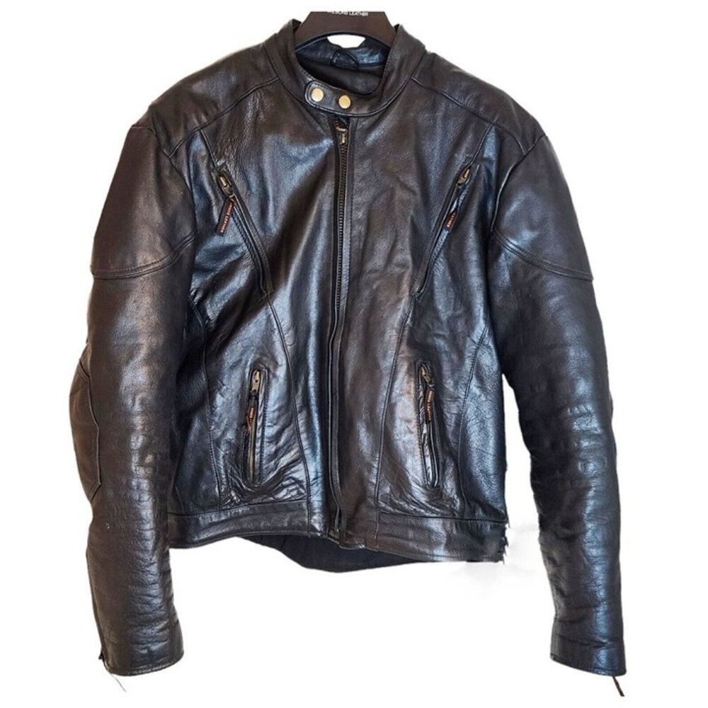 Detour Motorcycle Gear Men's Lined Leather Biker Jacket XL Black Laced